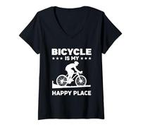 Femme Le vélo est Mon Lieu de Bonheur T-Shirt avec Col en V