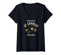 Femme Le Village de St Charles Pickleball Design vieilli T-Shirt avec Col en V