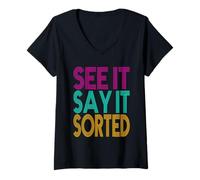 Femme le voir dire trié T-Shirt avec Col en V