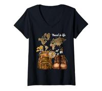 Femme Le Voyage est la Vie pour World Traveler Essential Traveling T-Shirt avec Col en V