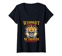 Femme Le Whisky Entre dans la Sagesse Vient T-Shirt avec Col en V