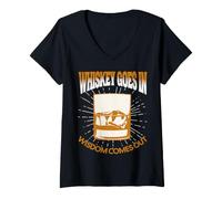 Femme Le Whisky Entre dans la Sagesse Vient T-Shirt avec Col en V