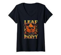 Femme Leaf of The Party, Happy Fall Harvest Autumn Leaf, Jeu de Mots T-Shirt avec Col en V
