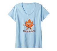 Femme Leaf of The Party, Happy Fall Harvest Autumn Leaf, Jeu de Mots T-Shirt avec Col en V