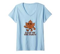 Femme Leaf of The Party, Happy Fall Harvest Autumn Leaf, Jeu de Mots T-Shirt avec Col en V
