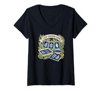 Femme Leaf Shadow Crew Cyanotype Art Botanique Feuilles T-Shirt avec Col en V