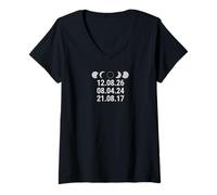 Femme L'éclipse Solaire Totale en Euro Date la trajectoire de la totalité Tops & Stuff T-Shirt avec Col en V