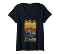 Femme L'école C'est Important mais La Chasse Au Sanglier Est Mieux T-Shirt avec Col en V