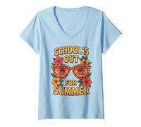 Femme L'école est fermée pour l'été, professeurs et directeurs d'école d'été rétro T-Shirt avec Col en V
