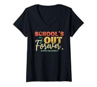 Femme L'école est finie pour Toujours La Retraite des Enseignants retraités T-Shirt avec Col en V