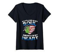 Femme L'Écosse dans Mon âme, l'Amérique dans Mon cœur T-Shirt avec Col en V