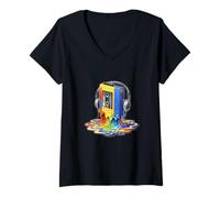 Femme Lecteur de Cassettes rétro Fondant T-Shirt avec Col en V