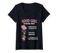 Femme Lecteur de Charbon d'humour livresque Morally Gray Book Lover T-Shirt avec Col en V