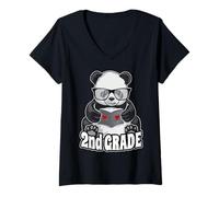 Femme Lecteur de Livre Panda 2e année pour la rentrée des Classes T-Shirt avec Col en V