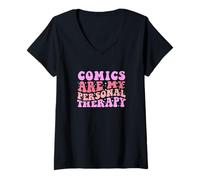 Femme Lecteur de Romans Graphiques pour Femmes et Filles T-Shirt avec Col en V