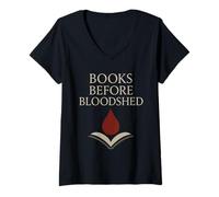 Femme Lecteur effrayant du Horror Book Club, fan de thrillers de fiction gothique T-Shirt avec Col en V