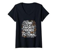 Femme Lecture d'amoureux de Livres de Fiction Amis de Lecture T-Shirt avec Col en V