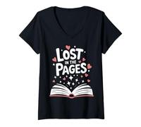 Femme Lecture Perdue dans Les Pages T-Shirt avec Col en V