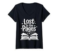 Femme Lecture Perdue dans Les Pages T-Shirt avec Col en V