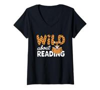 Femme Lecture Tshirt Bookworm Reader Kids Library School Lire T-Shirt avec Col en V