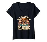 Femme Lecture Tshirt Bookworm Reader Kids Library School Lire T-Shirt avec Col en V