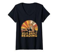 Femme Lecture Tshirt Bookworm Reader Kids Library School Lire T-Shirt avec Col en V