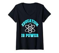 Femme L'Éducation C’est Le Pouvoir Science et Motivation T-Shirt avec Col en V