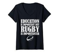 Femme L'éducation est Importante, mais Le Rugby est Plus Important T-Shirt avec Col en V