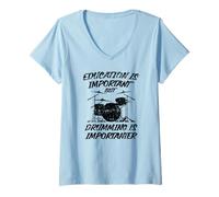 Femme L'éducation est Importante, mais Le Tambour est Important T-Shirt avec Col en V