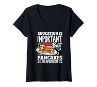 Femme L'éducation est importante mais les crêpes sont importatrices T-Shirt avec Col en V