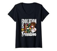 Femme L'éducation est la liberté de l'histoire des Noirs T-Shirt avec Col en V