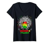 Femme L'éducation est la liberté des livres de professeur noir T-Shirt avec Col en V