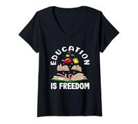 Femme L'éducation est la liberté Mois de l'histoire des Noirs T-Shirt avec Col en V