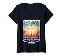 Femme L'éducation spéciale chrétienne est Mon Enseignant ministère T-Shirt avec Col en V