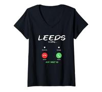 Femme Leeds Appelle et Je Dois Aller en Angleterre en Voyage T-Shirt avec Col en V