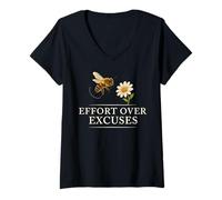Femme L'effort plutôt Que Les Excuses : Une pensée Positive inspirante T-Shirt avec Col en V