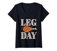 Femme Leg Day, Funny Pilgrim Turkey Thanksgiving Costume Tee T-Shirt avec Col en V