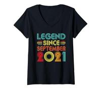 Femme Legend Since September 2021 5th Birthday Retro 5 Years Old T-Shirt avec Col en V