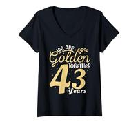 Femme Legendary 43 Year golden Marriage anniversary Crew Men Women T-Shirt avec Col en V