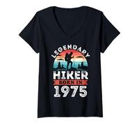 Femme Legendary Hiker Born 1975 50th Birthday Gifts Randonnée T-Shirt avec Col en V