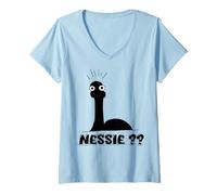 Femme Légende cryptozoologique cryptique du monstre drôle de Nessie Loch Ness T-Shirt avec Col en V