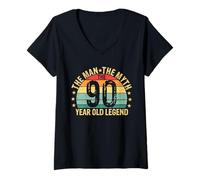 Femme Légende du 90e anniversaire pour Cool Dad the Man the Myth Sunset T-Shirt avec Col en V