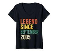 Femme Légende du Style Vintage Depuis Septembre 2005, Anniversaire rétro T-Shirt avec Col en V