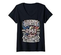 Femme Legends Born in 1961 Vintage Patriotic Eagle 65th Birthday T-Shirt avec Col en V