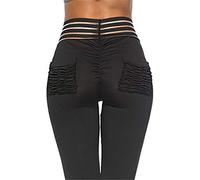 Femme Legging Taille Haute Fitness Yoga Pantalon Rayé Pantalons de Survêtement avec Poches Élastique Collants Leggins pour Entraînement Gym Course M Dear-XiaoBao