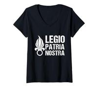 Femme Legio Patria Nostra Devise Latine Symbole Grenade Militaire T-Shirt avec Col en V
