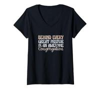 Femme L'église derrière Chaque Grand Pasteur est Une congrégation géniale T-Shirt avec Col en V