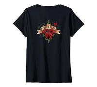 Femme #lele Biker Rose Tattoo tshirt Motiv Rock Rose Biker Motiv T-Shirt avec Col en V