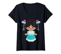 Femme Lele Doll, Marìa Doll, Adelitas. 100% Mexican Handmade Otomi T-Shirt avec Col en V