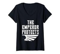 Femme L'Empereur protège. Conception de Jeu vidéo Scifi Epic Space T-Shirt avec Col en V